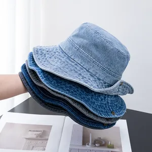 Chapeau Bob en Denim Lavé Vintage Pour Hommes Femmes Unisexe Protection Solaire Extérieur Pêche Voyage Rétro Décontracté à Large Bord