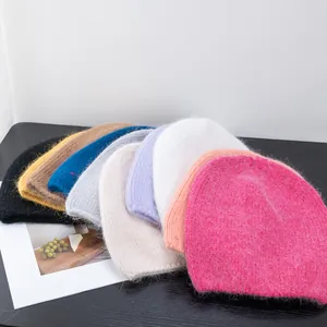 Berretto in Maglia di Pelo di Coniglio Soffice per Donna Invernale Caldo Morbido Tinta Unita Slouchy Skull Cap Moda