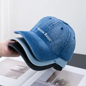 Women Washed Denim Baseball Cap Retro Letter Embroidered Duck Tongue Cap Adjustable Fashion Sun Shading Street Hat
