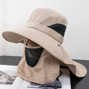 Outdoor Sun Protection Hat Men Women Wide Brim UV Protection Fishing Hat With Face Mask Neck Flap Breathable Hiking Cap