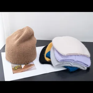 Berretto in maglia di pelliccia di coniglio calda per donna in vari colori autunnali
