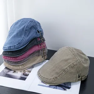Vintage gewassen katoenen flat cap voor heren en dames met verstelbare zijgespen in vele kleuren