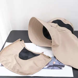 Khaki outdoor sun hat with neck flap and face mask for UV protection and fishing