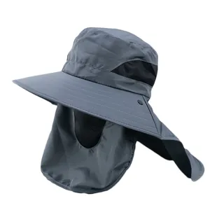 Outdoor sun hat with neck flap and face cover in dark grey for fishing and hiking