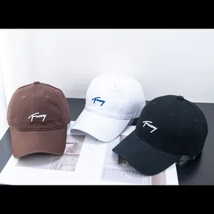 Three cotton baseball caps in brown, white, and black colors with Funny embroidery