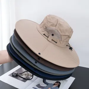 Men Outdoor Wide Brim Sun Hat Breathable Quick Dry Nylon Bucket Hat For Fishing Hiking Climbing Summer UV Protection Cap