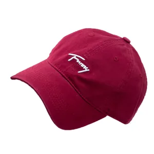 Classic deep red cotton baseball cap with white Funny embroidery and curved brim