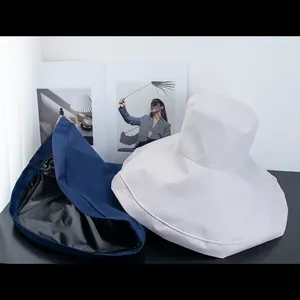 Detailed view of wide brim sun hats with black vinyl lining for UV protection and shading