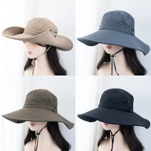 Chapeau de Soleil de Plein Air à Bord Large pour Hommes Femmes Protection UV Respirant Chapeau de Pêcheur Randonnée Pêche Safari avec Mentonnière