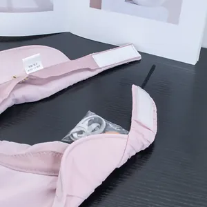 Detail of pink sun hat interior featuring nylon fabric and adjustable velcro closure