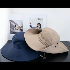 Chapeaux de randonnée bleu marine et kaki à larges bords avec jugulaire réglable pour extérieur