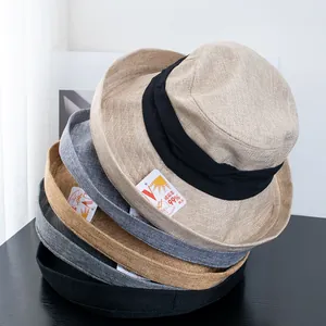Women's Hepburn-style UV protection fisherman hat with wide brim in four neutral colors