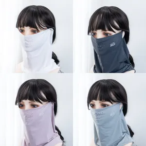Masque Facial de Protection Solaire en Soie Glacée pour Femmes Respirant Cache-col de Cyclisme Pare-soleil Foulard Masque