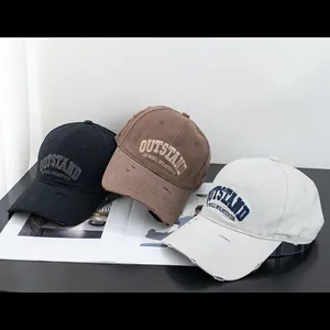 Distressed vintage cotton baseball caps with Outstand 3D embroidery in three colors