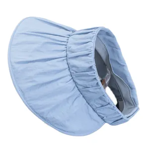Light blue wide brim UV protection sun hat with pleated quick-dry fabric for outdoor travel
