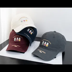 Cute embroidered rabbit cotton baseball caps in multiple colors for women and girls