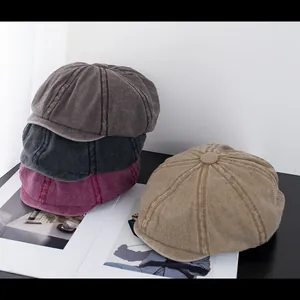 Retro washed cotton newsboy caps for men and women in various vintage colors
