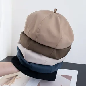 Béret Octogonal Rétro pour Femmes Style Coréen Couleur Unie Chapeau de Peintre en Mélange de Coton Réglable Accessoire Mode