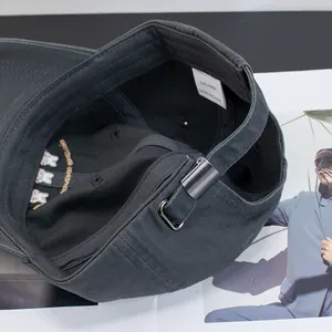 Dark grey cotton baseball cap with cute rabbit embroidery and adjustable metal buckle