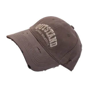 Distressed cotton baseball cap with OUTSTAND 3D embroidery in vintage coffee brown