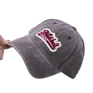 Gorra de béisbol retro de algodón lavado gris carbón con parche bordado vintage
