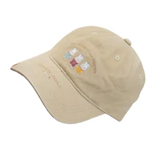 Khaki baseball cap with rabbit embroidery and Play Succeeding Together text detail