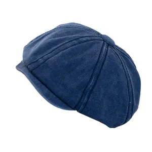 Classic washed cotton newsboy cap in dark blue denim style for casual fashion