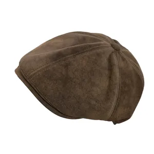 Cappello newsboy classico in pelle scamosciata marrone scuro in stile vintage