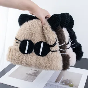 Simpatico Cappello Pescatore in Maglia di Pelliccia Sintetica con Orecchie di Gatto per Donna Uomo Inverno Caldo Peluche Berretto