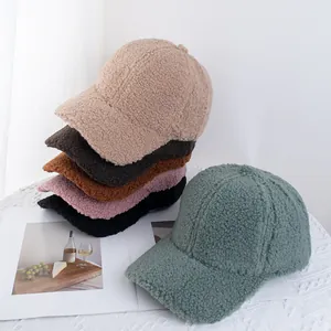 Winter teddy fleece baseball caps in multiple colors for women with soft fluffy texture