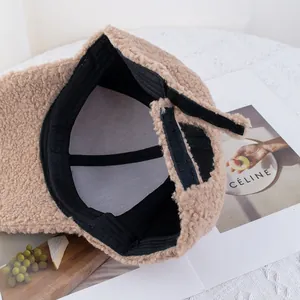 Beige lamb wool baseball cap showing the interior lining and adjustable back strap