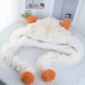 Chapeau de trappeur en peluche avec décor carotte et pompons pour l'hiver