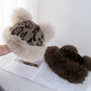 Vintage Leopard Print Faux Fur Plush Mongolian Hat With Ears Thickened Warm Winter Ear Protection Bucket Hat For Unisex