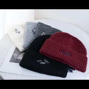 Korean style wool knit beanies with New York embroidery in five assorted colors