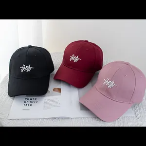 Classic cotton baseball cap with artistic letter embroidery in black, burgundy and pink