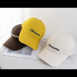 Deep crown baseball caps in brown, yellow and beige with Awesome embroidery