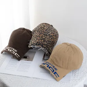 Casquettes de baseball rétro délavées léopard et kaki avec broderie MADTIME femme