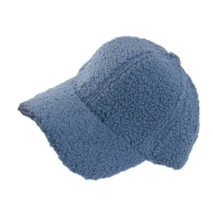 Winter fleece baseball cap in grey blue featuring soft teddy velvet texture and curved brim