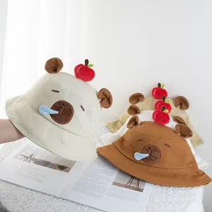 Süßer Cartoon Wasserschwein Apfel Baumwolle Anglerhut Für Damen Kinder Verstellbarer Sonnenschutz Fischerhut Für Sommer Outdoor Reisen
