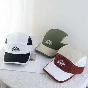Quick-dry patchwork baseball caps with mountain embroidery for hiking and outdoor activities