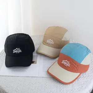Outdoor quick-dry 5-panel baseball cap with mountain embroidery in color-block designs