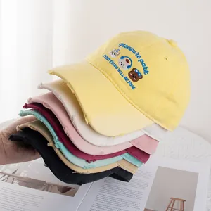 Japanese Cute Cartoon Animal Embroidery Baseball Cap Distressed Cotton Sun Hat For Women Men Adjustable Outdoor Sport Cap