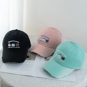 Set of vintage-style embroidered baseball caps featuring cute animal motifs in three colors