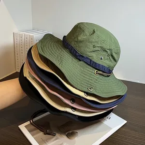 Women's Outdoor Quick-Dry Bucket Hat With Adjustable Windproof Rope Large Brim Sun Protection Hiking Camping Fishing Sun Hat