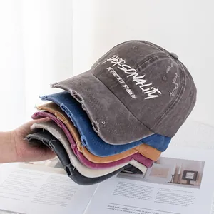 Vintage Gewaschene Baumwolle Baseballkappe Distressed Buchstaben Stickerei Verstellbar Streetwear Lässig Sonnenhut Für Damen Herren