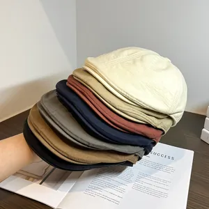 Casquette Gavroche Vintage en Coton pour Hommes Femmes Chapeau Gatsby Retro Bord Court Réglable Casquette Plate Couleur Unie