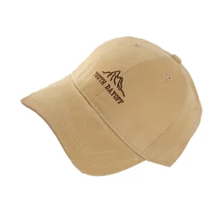 Khaki cotton baseball cap with Youth Dayoff mountain embroidery in a side profile view