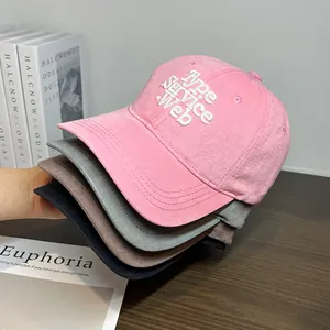 Cotton Letter Embroidery Baseball Cap Adjustable Curved Brim Washed Retro Sun Hat Casual Streetwear Fashion Snapback Cap