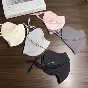 Maschera Protezione Solare Seta di Ghiaccio Donna UPF50 Plus Traspirante Protezione UV Con Anelli Orecchie Regolabili