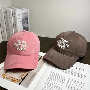 Vintage cotton baseball caps in pink and brown with Type Service embroidery detail
